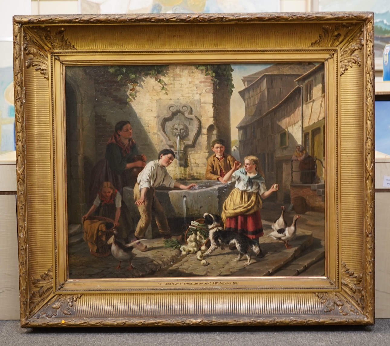 Jan Walraven, Dutch (1827-1878), 'Children at the well, in Arlon'
